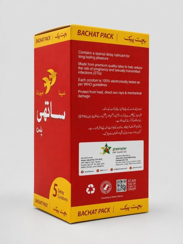 Sathi Plus Delay Condom – Bulk Pack of 30 (6×5) | Long-Lasting Pleasure, WHO & ISO Approved