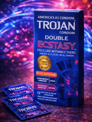 Trojan Double Ecstasy Condoms - 12 Pack Dual Lubricant for Mutual Pleasure