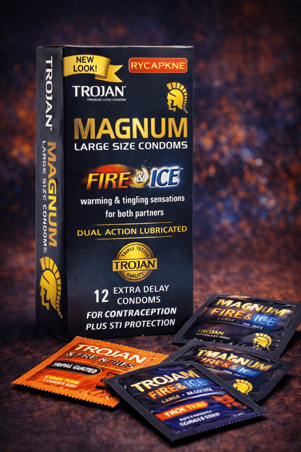 Trojan Magnum Large Size Condoms - 12 Premium Latex Lubricated Condoms